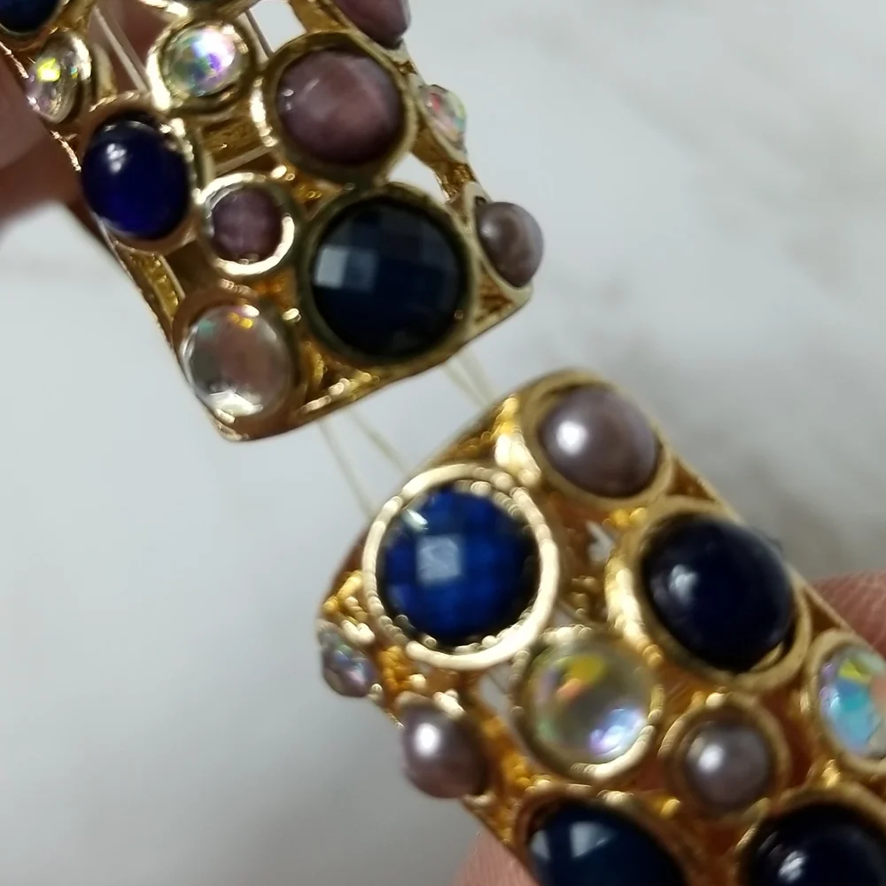Gold tone and multi colored stone Bracelet and Earring Set